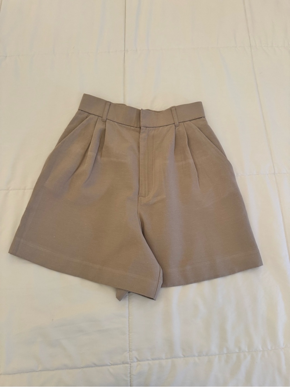 ZARA Women's High-Waist Pleated Shorts in Taupe